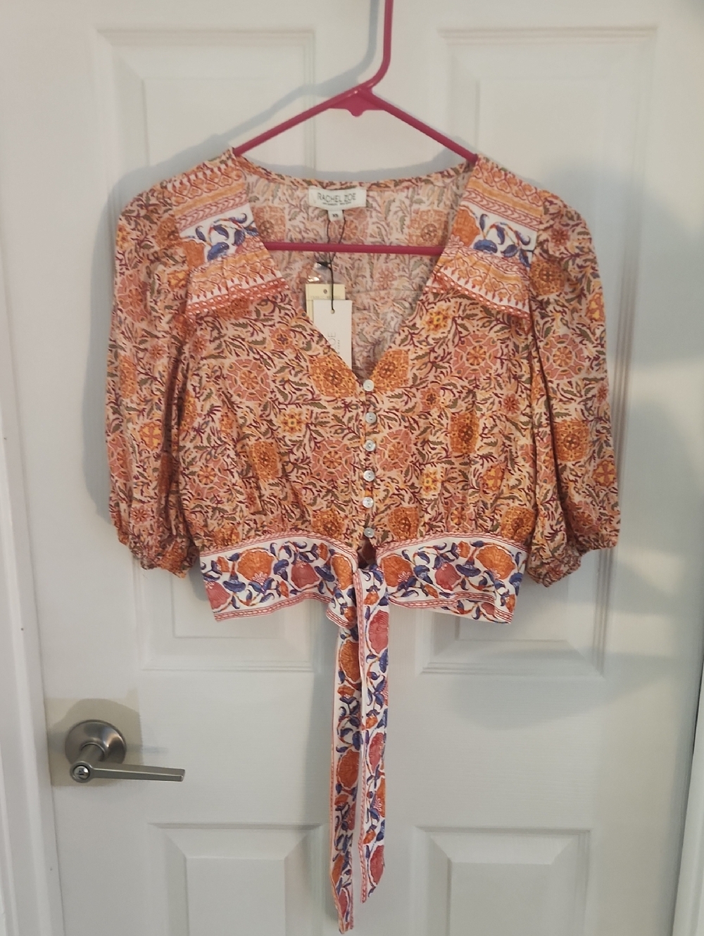 Rachel Zoe Boho Floral Tie-Front Crop Blouse